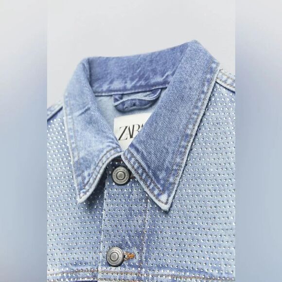 ZARA ZW RHINESTONE DENIM JACKET - Picture 11 of 11